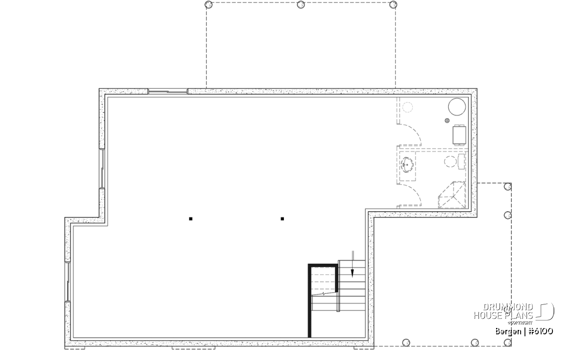 Basement - Scandinavian one-story house plan, lots of natural light, cathedral ceiling, laundry on main floor, storage - Bergen
