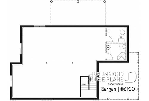 Basement - Scandinavian one-story house plan, lots of natural light, cathedral ceiling, laundry on main floor, storage - Bergen
