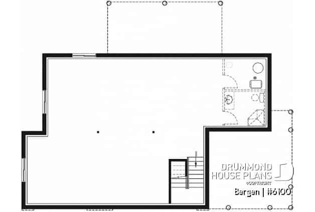 Basement - Scandinavian one-story house plan, lots of natural light, cathedral ceiling, laundry on main floor, storage - Bergen