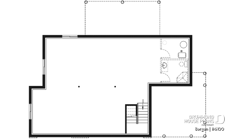 Basement - Scandinavian one-story house plan, lots of natural light, cathedral ceiling, laundry on main floor, storage - Bergen