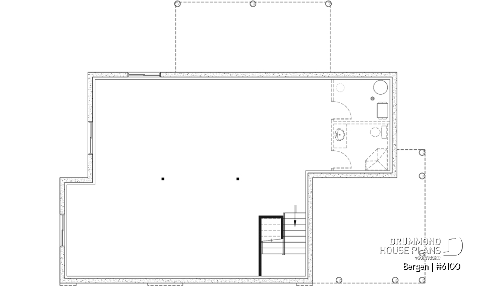 Basement - Scandinavian one-story house plan, lots of natural light, cathedral ceiling, laundry on main floor, storage - Bergen