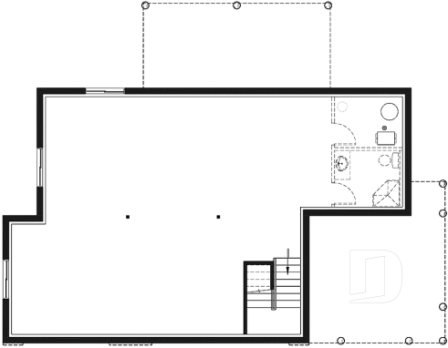 Basement - Scandinavian one-story house plan, lots of natural light, cathedral ceiling, laundry on main floor, storage - Bergen