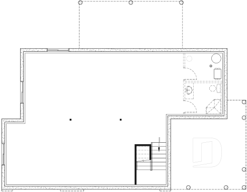 Basement - Scandinavian one-story house plan, lots of natural light, cathedral ceiling, laundry on main floor, storage - Bergen