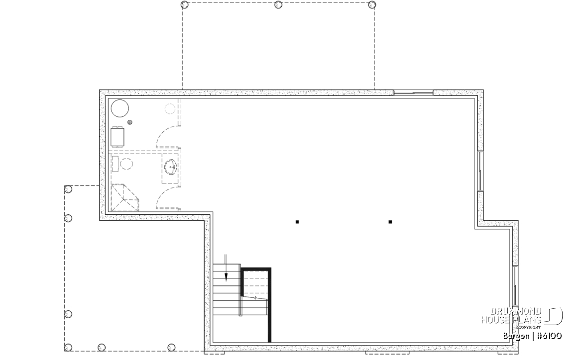 Basement - Scandinavian one-story house plan, lots of natural light, cathedral ceiling, laundry on main floor, storage - Bergen
