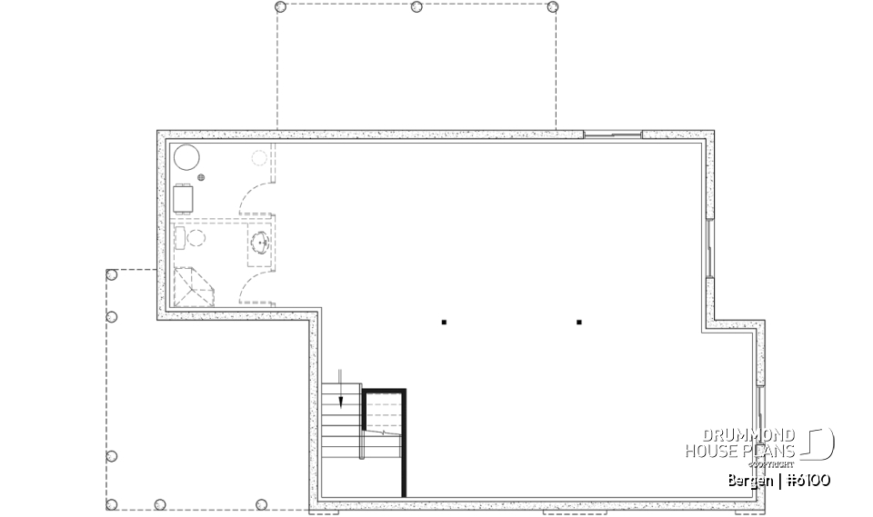 Basement - Scandinavian one-story house plan, lots of natural light, cathedral ceiling, laundry on main floor, storage - Bergen