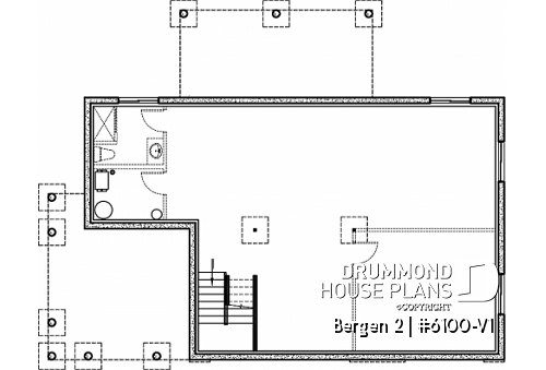 Basement - 2 bedroom modern rustic house plan, cathedral ceiling, large covered terrace, unfinished basement - Bergen 2