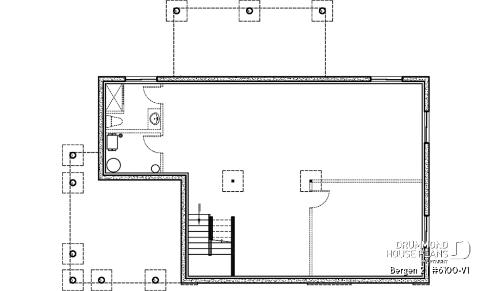 Basement - 2 bedroom modern rustic house plan, cathedral ceiling, large covered terrace, unfinished basement - Bergen 2