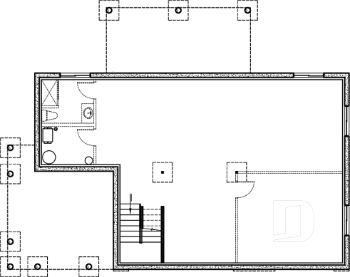Basement - 2 bedroom modern rustic house plan, cathedral ceiling, large covered terrace, unfinished basement - Bergen 2