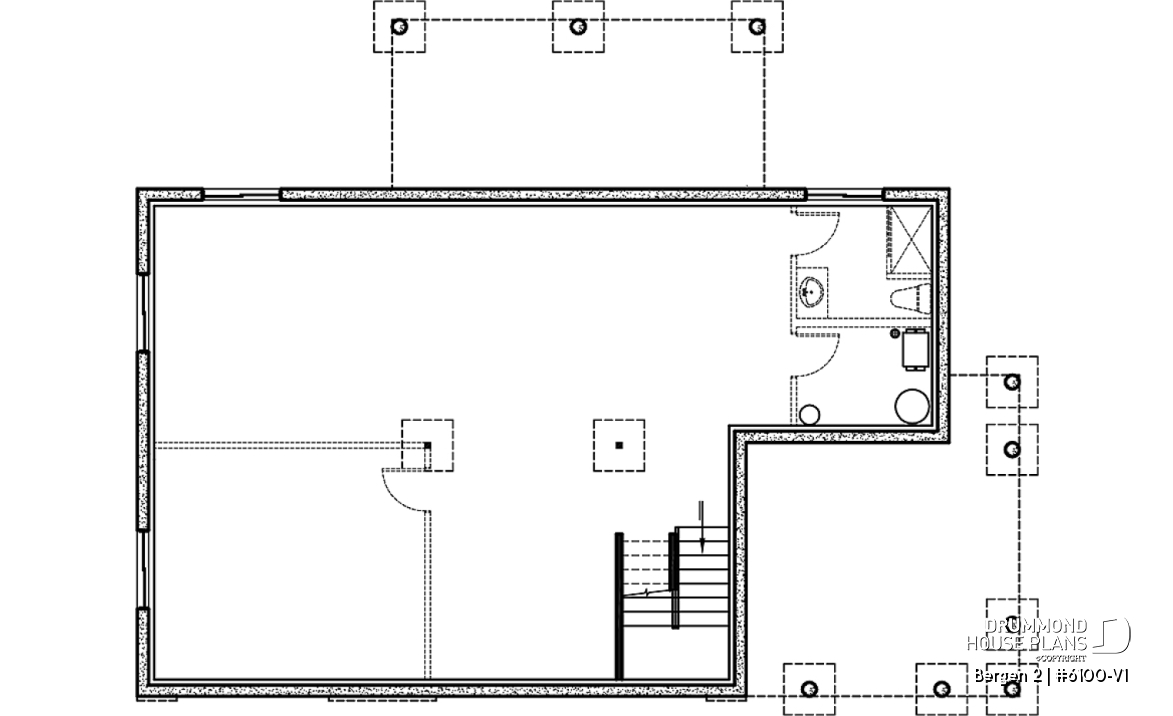 Basement - 2 bedroom modern rustic house plan, cathedral ceiling, large covered terrace, unfinished basement - Bergen 2