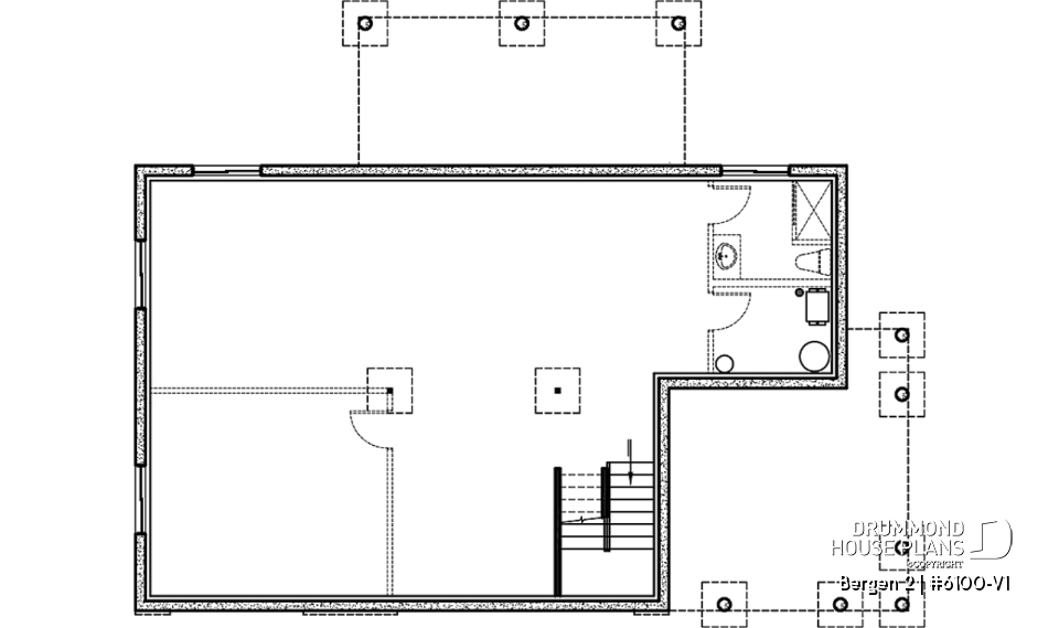 Basement - 2 bedroom modern rustic house plan, cathedral ceiling, large covered terrace, unfinished basement - Bergen 2