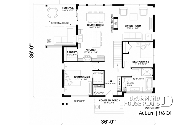 1st level - Charming 3 bedroom Modern Rustic home plan, optional finished basement, home theater and large covered deck - Auburn