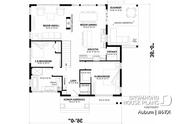 1st level of house plan 6101 1st level - Charming 3 bedroom Modern Rustic home plan, optional finished basement, home theater and large covered deck - Auburn