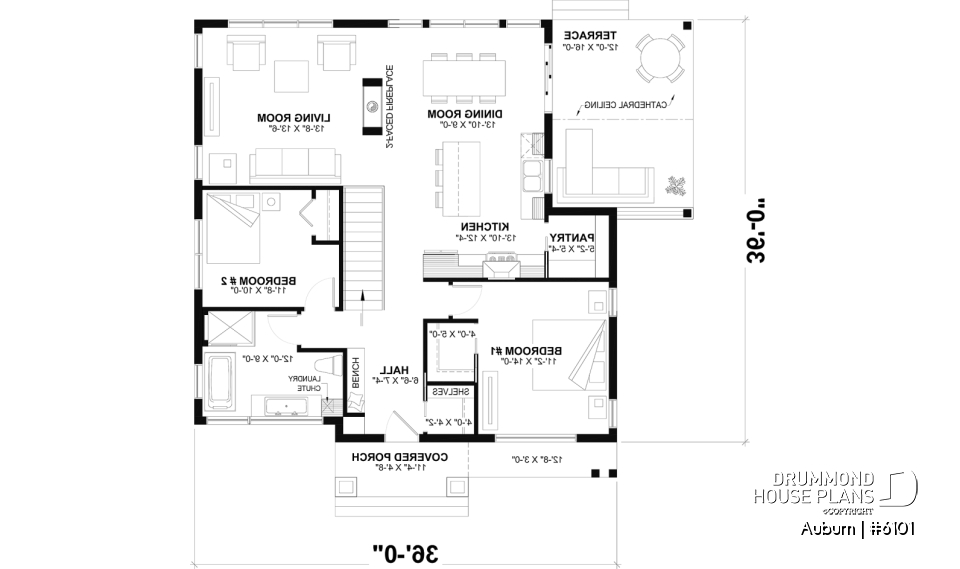 1st level - Charming 3 bedroom Modern Rustic home plan, optional finished basement, home theater and large covered deck - Auburn
