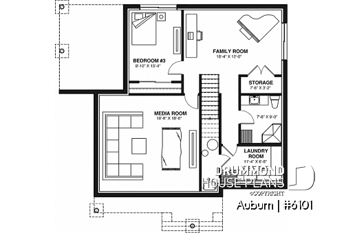 Basement - Charming 3 bedroom Modern Rustic home plan with finished basement incl. home theater, and large covered deck - Auburn