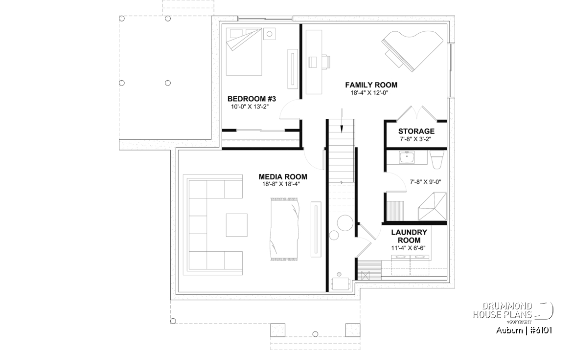 Finished basement (Optional $) - Charming 3 bedroom Modern Rustic home plan, optional finished basement, home theater and large covered deck - Auburn