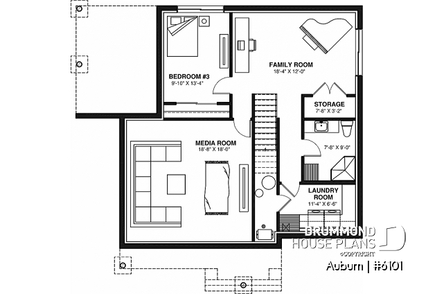 Finished basement (Optional $) - Charming 3 bedroom Modern Rustic home plan with finished basement incl. home theater, and large covered deck - Auburn