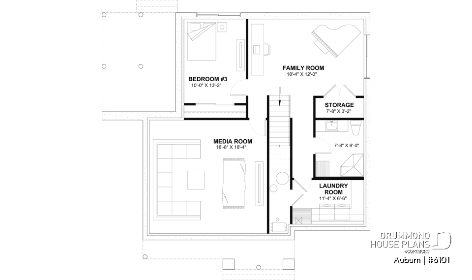 Finished basement (Optional $) - Charming 3 bedroom Modern Rustic home plan, optional finished basement, home theater and large covered deck - Auburn