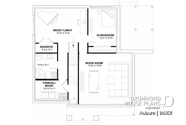 Finished basement (Optional $) of house plan 6101 Finished basement (Optional $) - Charming 3 bedroom Modern Rustic home plan, optional finished basement, home theater and large covered deck - Auburn