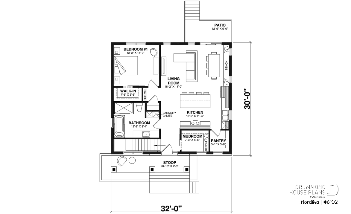 1st level - NORDIKA 6102 Ranch Home Plan: Flexible 1–3 Bedroom Modern Farmhouse with Optional Finished Basement - Nordika