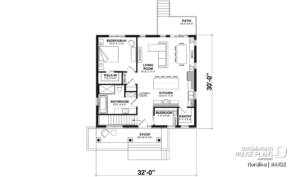 1st level - NORDIKA 6102 Ranch Home Plan: Flexible 1–3 Bedroom Modern Farmhouse with Optional Finished Basement - Nordika
