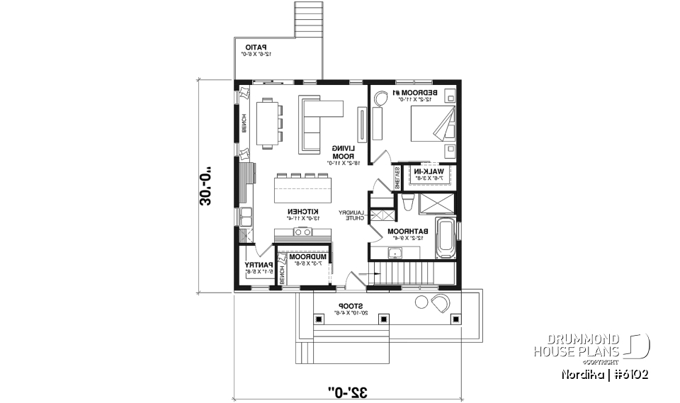 1st level - NORDIKA 6102 Ranch Home Plan: Flexible 1–3 Bedroom Modern Farmhouse with Optional Finished Basement - Nordika
