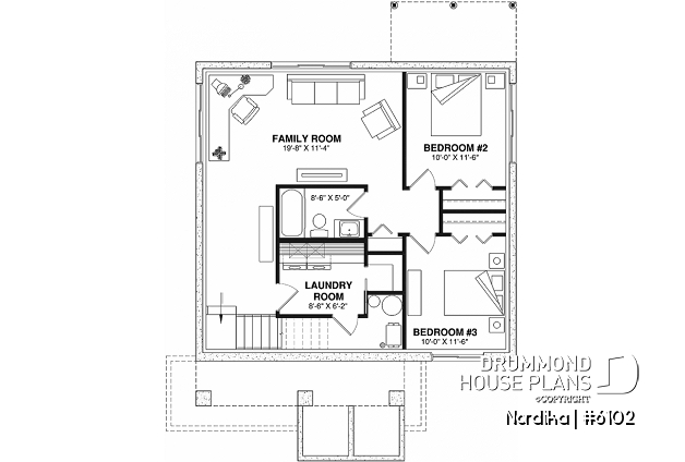 Basement - Small affordable one-story house plan, master on main, 3 bedrooms, 2 baths, open space, huge kitchen - Nordika