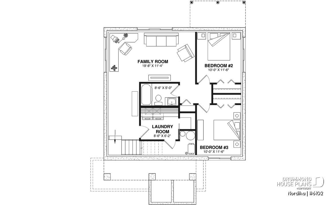 Finished basement (Optional $) - NORDIKA 6102 Ranch Home Plan: Flexible 1–3 Bedroom Modern Farmhouse with Optional Finished Basement - Nordika