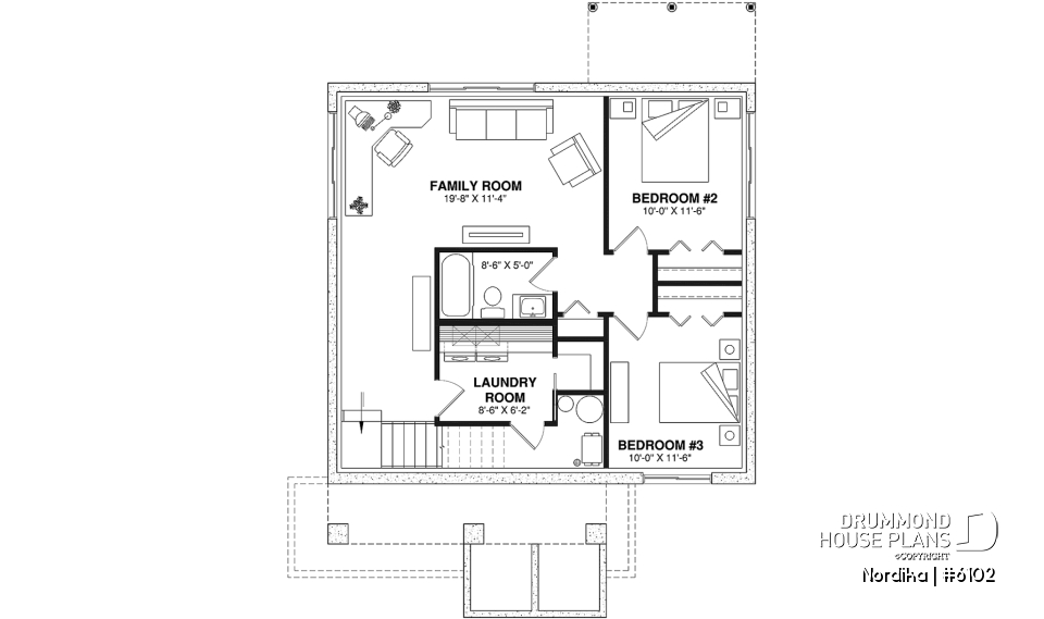 Finished basement (Optional $) - NORDIKA 6102 Ranch Home Plan: Flexible 1–3 Bedroom Modern Farmhouse with Optional Finished Basement - Nordika