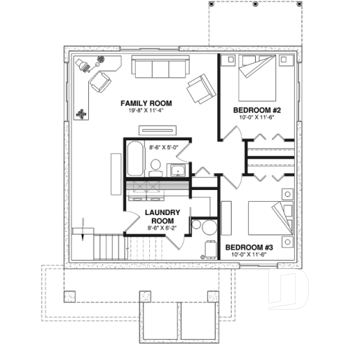 Finished basement (Optional $) - NORDIKA 6102 Ranch Home Plan: Flexible 1–3 Bedroom Modern Farmhouse with Optional Finished Basement - Nordika