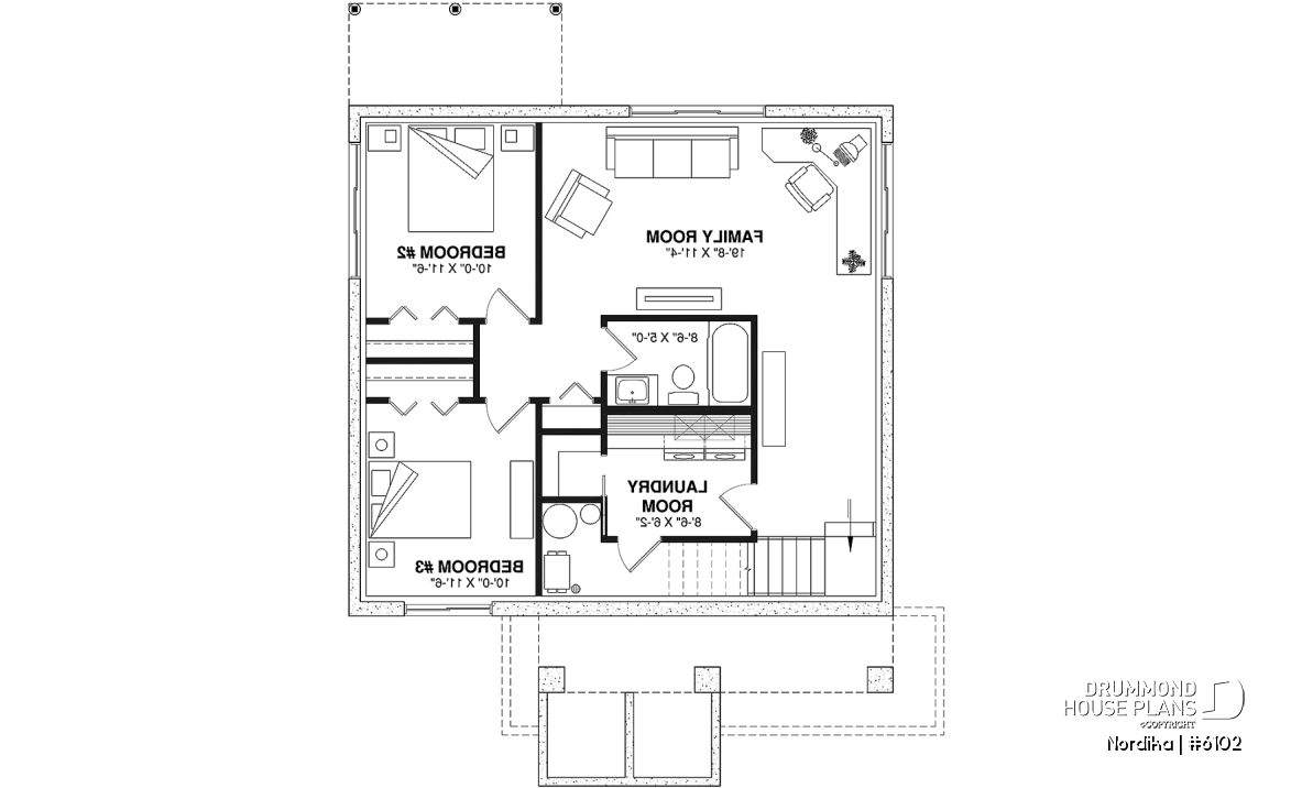 Finished basement (Optional $) - NORDIKA 6102 Ranch Home Plan: Flexible 1–3 Bedroom Modern Farmhouse with Optional Finished Basement - Nordika