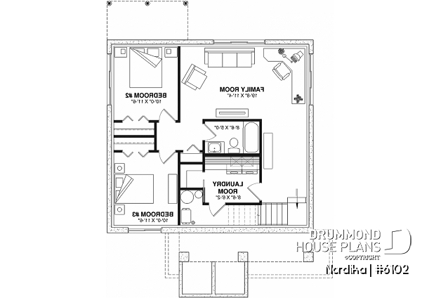 Finished basement (Optional $) - Small affordable one-story house plan, master on main, total of 1 to 3 beds, optional finished basement ($) - Nordika