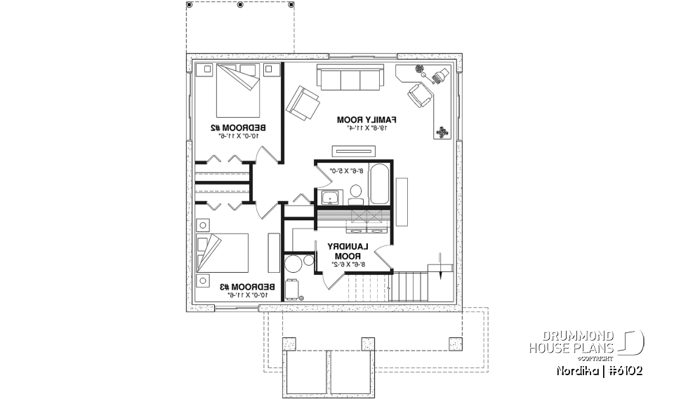Finished basement (Optional $) - NORDIKA 6102 Ranch Home Plan: Flexible 1–3 Bedroom Modern Farmhouse with Optional Finished Basement - Nordika