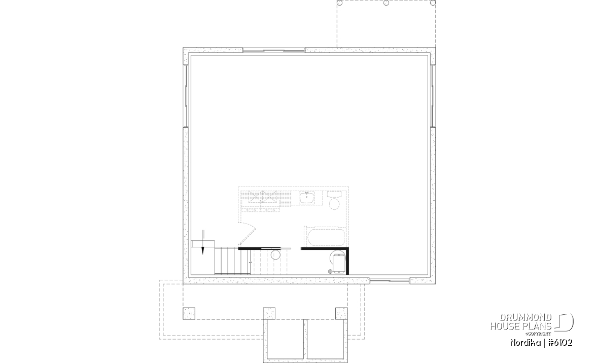 Unfinished basement - NORDIKA 6102 Ranch Home Plan: Flexible 1–3 Bedroom Modern Farmhouse with Optional Finished Basement - Nordika