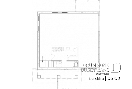 Unfinished basement - Small affordable one-story house plan, master on main, 3 bedrooms, 2 baths, open space, huge kitchen - Nordika