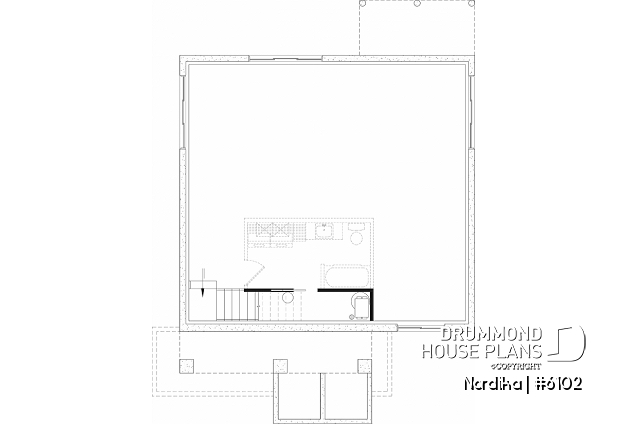 Unfinished basement - Small affordable one-story house plan, master on main, 3 bedrooms, 2 baths, open space, huge kitchen - Nordika