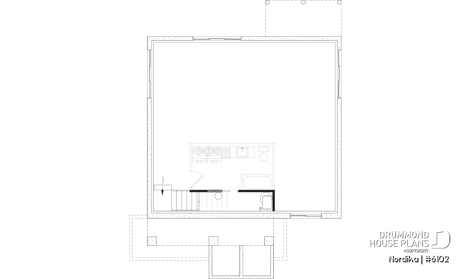Unfinished basement - NORDIKA 6102 Ranch Home Plan: Flexible 1–3 Bedroom Modern Farmhouse with Optional Finished Basement - Nordika