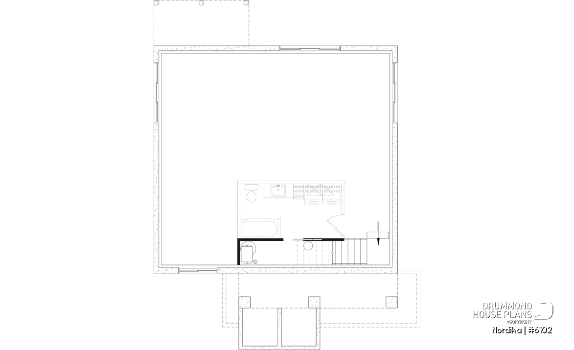 Unfinished basement - NORDIKA 6102 Ranch Home Plan: Flexible 1–3 Bedroom Modern Farmhouse with Optional Finished Basement - Nordika