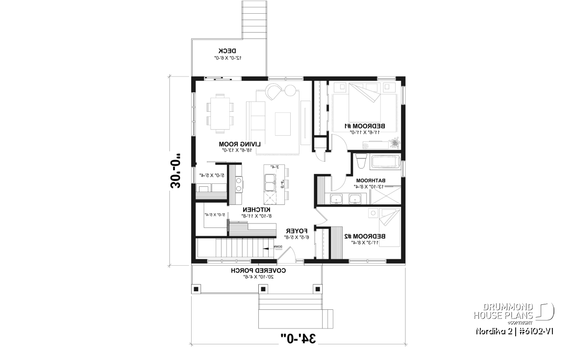 1st level - Compact Modern Rustic Home Plan with 2–4 Bedrooms, Open Living Space and Covered Porch - Nordika 2
