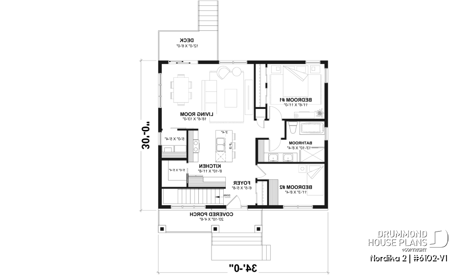 1st level - Compact Modern Rustic Home Plan with 2–4 Bedrooms, Open Living Space and Covered Porch - Nordika 2