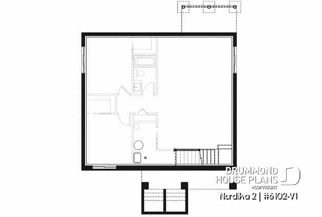 Basement - Small craftsman home plan, 2+ bedrooms, large kitchen with pantry, laundry on main - Nordika 2