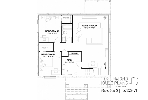 Finished basement (Optional $) of house plan 6102-V1 Finished basement (Optional $) - Compact Modern Rustic Home Plan with 2–4 Bedrooms, Open Living Space and Covered Porch - Nordika 2