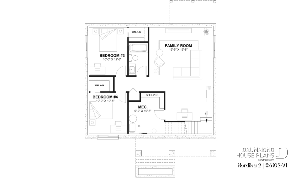 Finished basement (Optional $) - Compact Modern Rustic Home Plan with 2–4 Bedrooms, Open Living Space and Covered Porch - Nordika 2