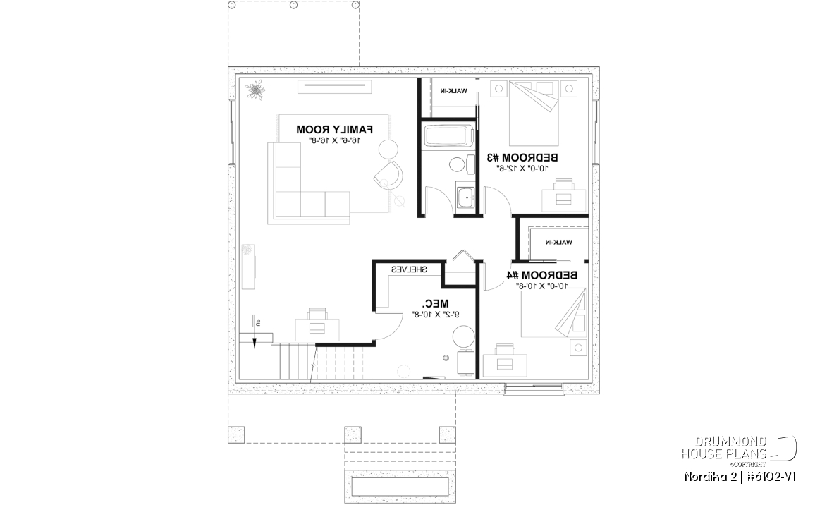 Finished basement (Optional $) - Compact Modern Rustic Home Plan with 2–4 Bedrooms, Open Living Space and Covered Porch - Nordika 2