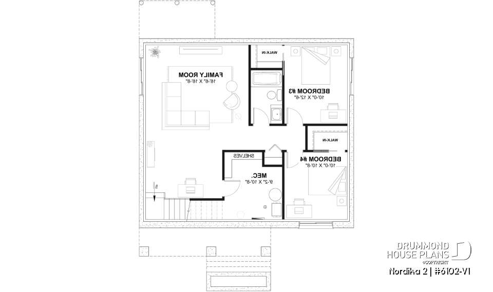 Finished basement (Optional $) - Compact Modern Rustic Home Plan with 2–4 Bedrooms, Open Living Space and Covered Porch - Nordika 2