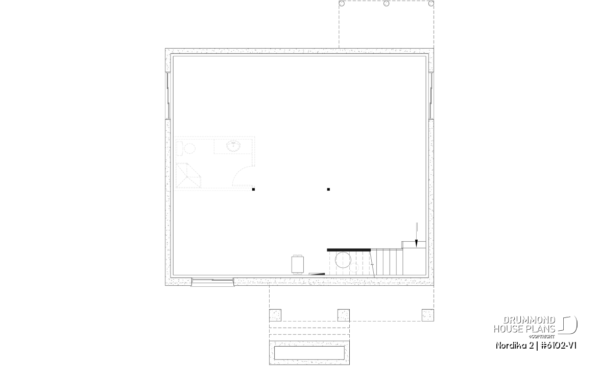Unfinished basement - Compact Modern Rustic Home Plan with 2–4 Bedrooms, Open Living Space and Covered Porch - Nordika 2
