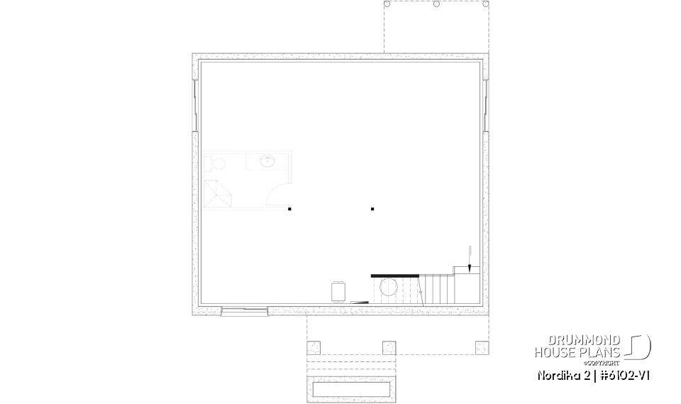 Unfinished basement - Compact Modern Rustic Home Plan with 2–4 Bedrooms, Open Living Space and Covered Porch - Nordika 2