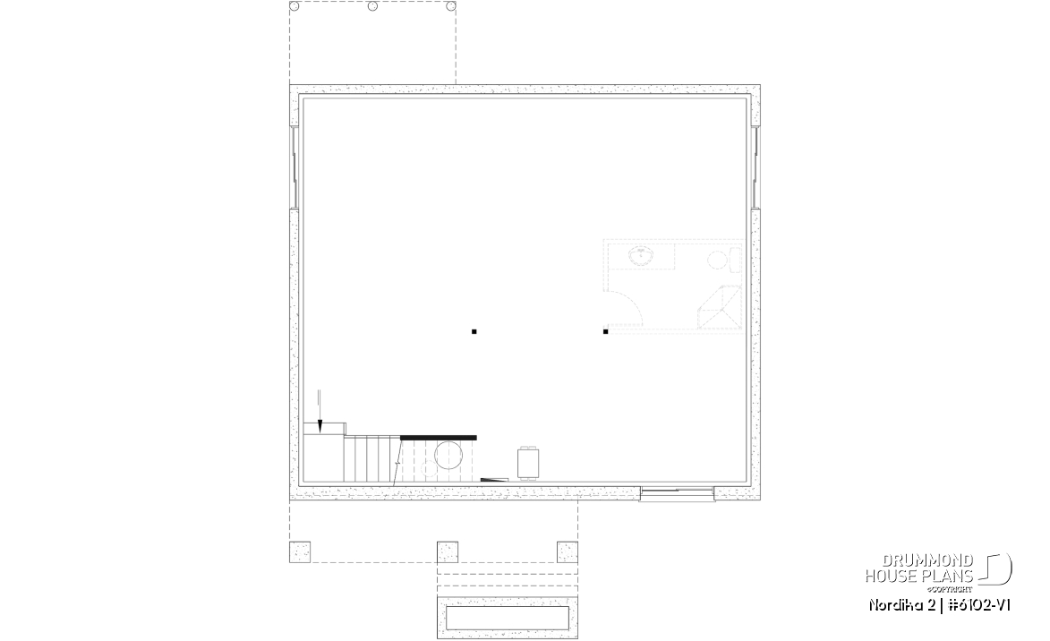 Unfinished basement - Compact Modern Rustic Home Plan with 2–4 Bedrooms, Open Living Space and Covered Porch - Nordika 2