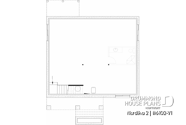 Unfinished basement of house plan 6102-V1 Unfinished basement - Small craftsman home plan, 2+ bedrooms, large kitchen with pantry, laundry on main - Nordika 2
