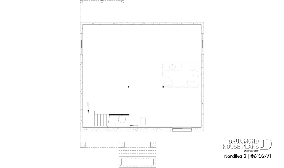 Unfinished basement - Compact Modern Rustic Home Plan with 2–4 Bedrooms, Open Living Space and Covered Porch - Nordika 2
