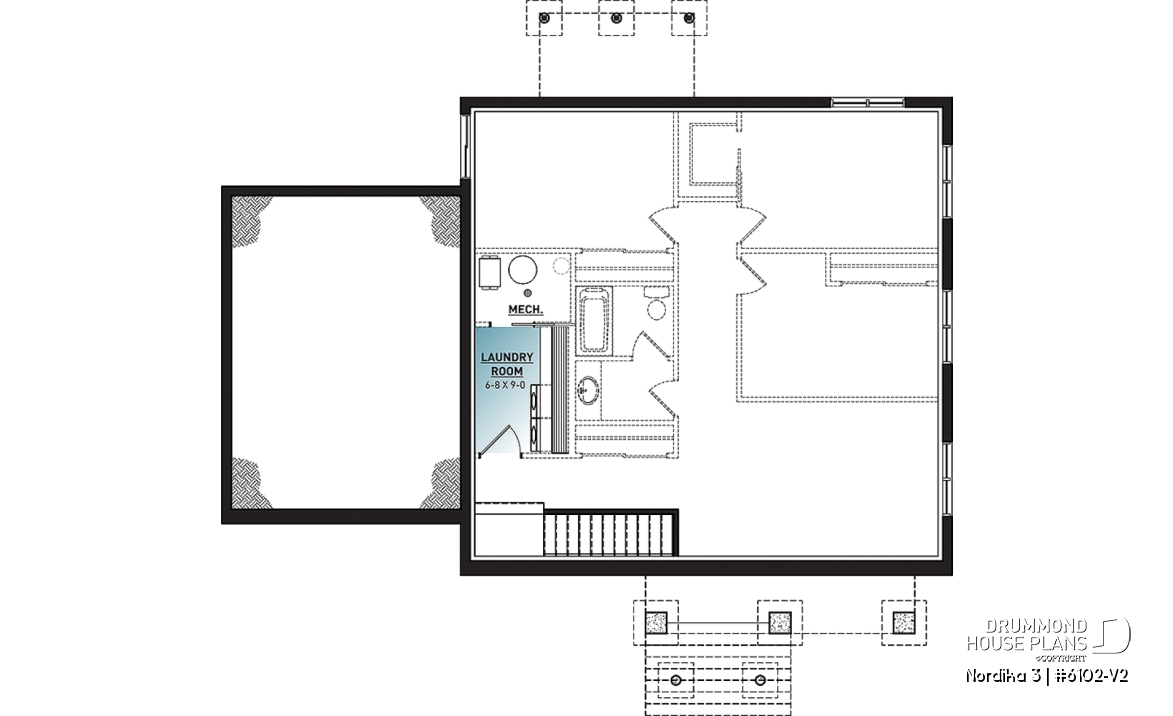 Basement - 2 bedroom ranch style house plan with garage, pantry, kitchen island and open floor plan concept - Nordika 3